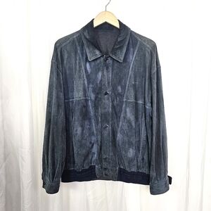 Mabrun Italy John F dark navy blue reversible leather bomber jacket IT 54/Large